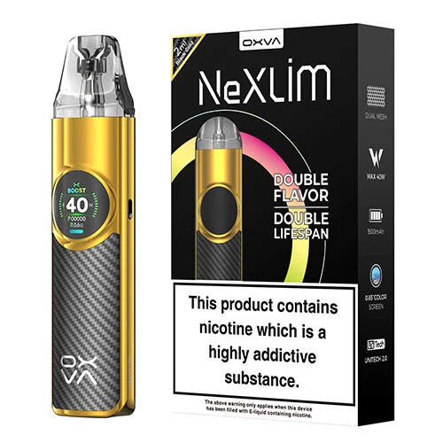 Oxva-NeXlim-Pod-Black-Gold-1500-mah.webp Oxva NeXlim Pod - Görsel 1